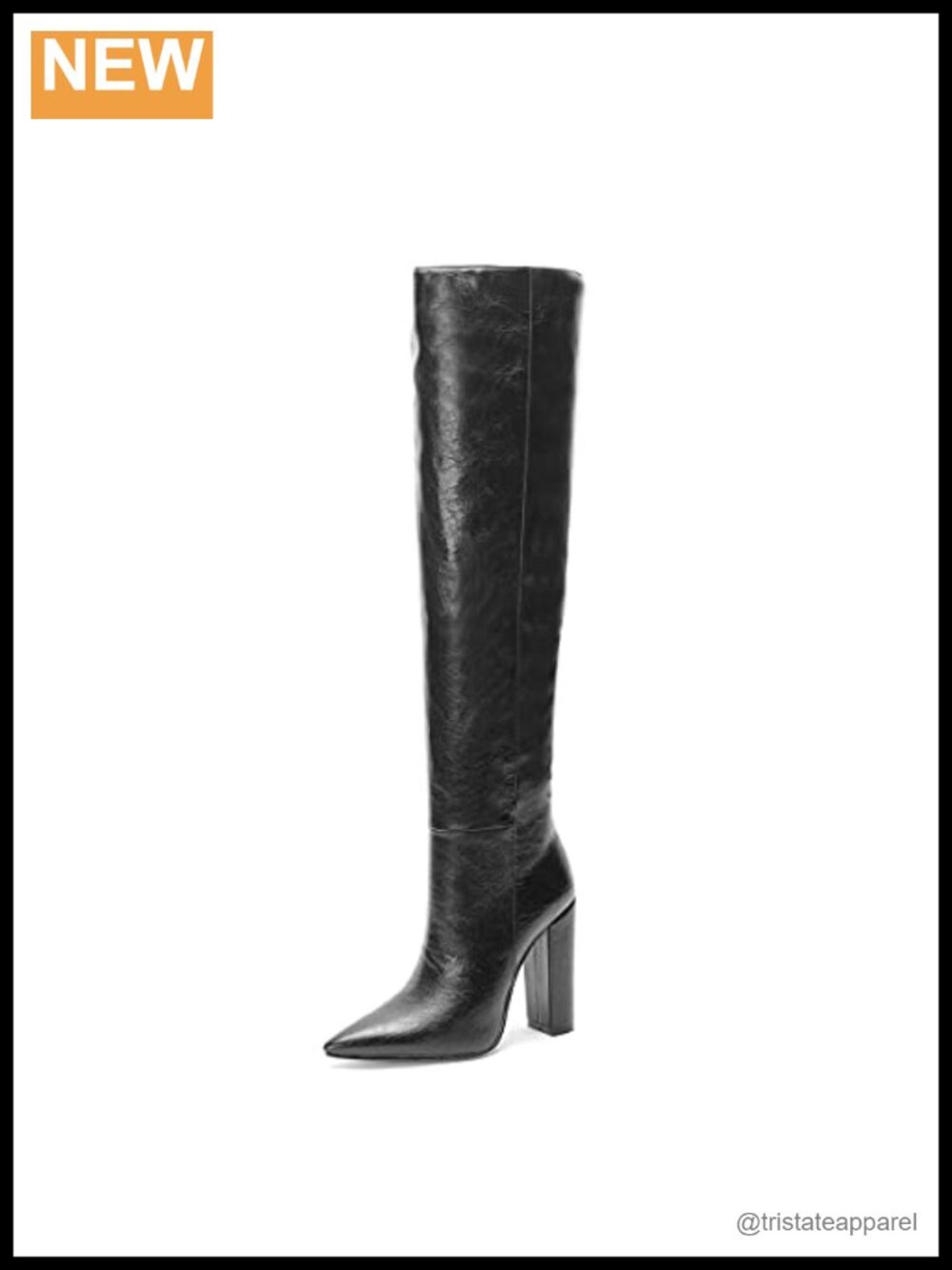 UP2STEP Women Leather Knee High Boots Block Heel Vintage Chunky Pointed Toe